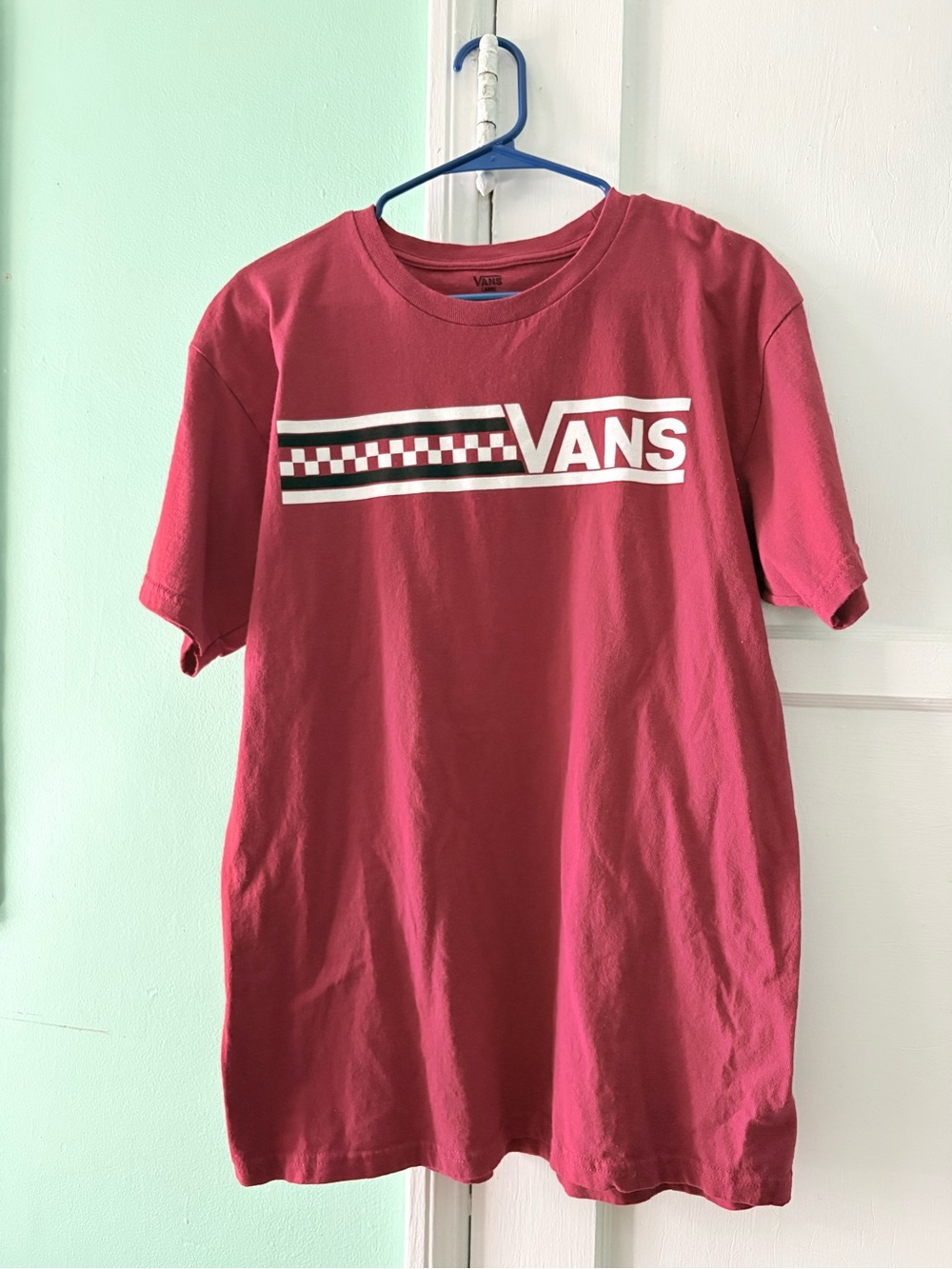 Men's 
Vans Red Tee with Checker Stripe Logo